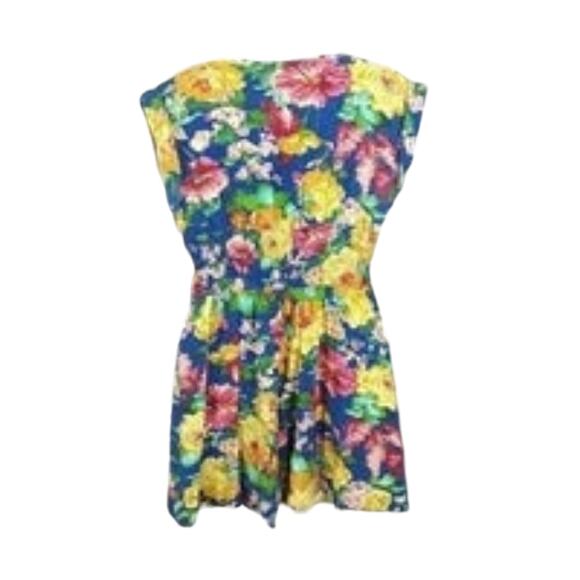 Arden B Zip Floral Pleated Flare Sleeveless Dress Small Blue Yellow - Picture 2 of 7